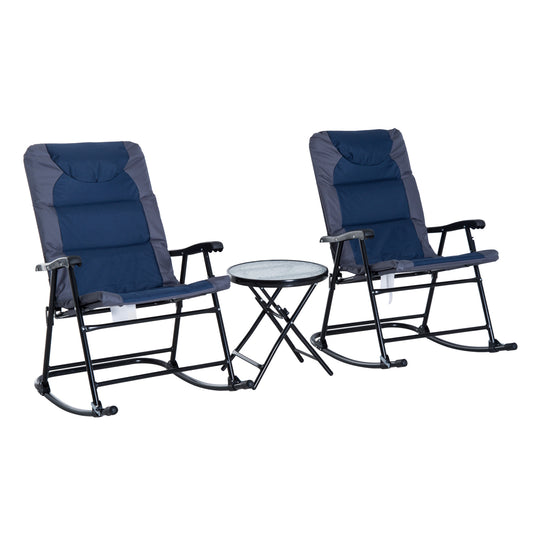 Outsunny 3pc Outdoor Folding Rocking Chair and Table Set Camping Yard